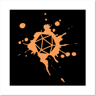 Orange 20 Sided Dice Paint Splatter Spraypaint Dungeons Crawler and Dragons Slayer Tabletop RPG Addict Posters and Art